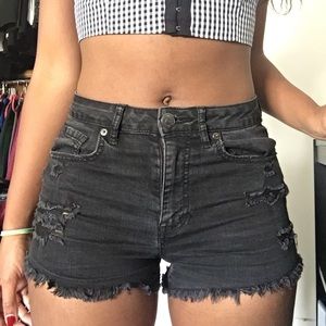 Black distressed high waisted shorts